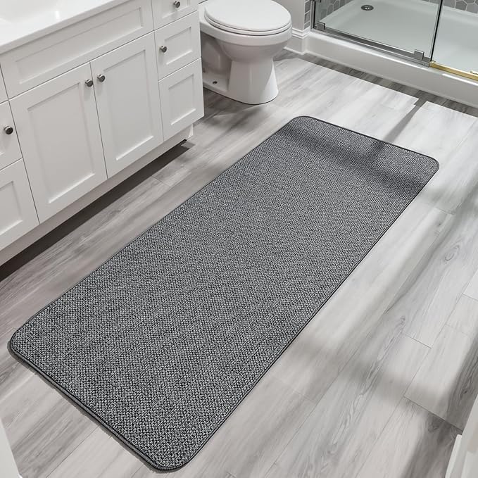 Bath Mat,Ultra Thin Bathroom Runner Rugs,Large Bath Mats for Bathroom,Quick Dry,Non-Slip,Machine Washable,Low Pile,Bath Rug,Shower Outside,Sink,Home Decor Accessories.Dark Grey,2'x5'（24x60inch）