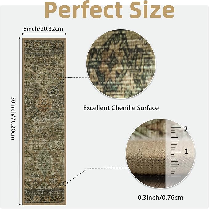 sarben 8"x30" Non Slip Stair Treads for Wooden Steps 15 Pack, Olive Brown | Peel and Stick Carpet Stair Runner with TPE Adhesive Backing, Carpet for Added Safety, Pet and Senior Friendly