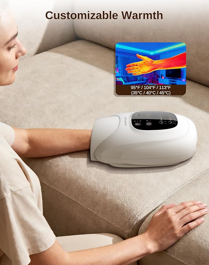 arboleaf Hand Massager with Heat and Compression, for Women Men Mom Dad, 6 Modes and 3 Heating Options, Cordless & Powerful Hand Massager for Finger, Wrist, Palmand Lower Forearm