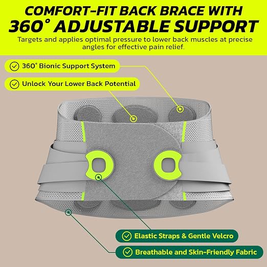 aoFIT Back Brace for Lower Back Pain Relief with 360-Degree Biochemical Hug Support, Back Support Belt for Men and Women, Soft Breathable Fabric Lumbar Support for Herniated Disc, Sciatica XL