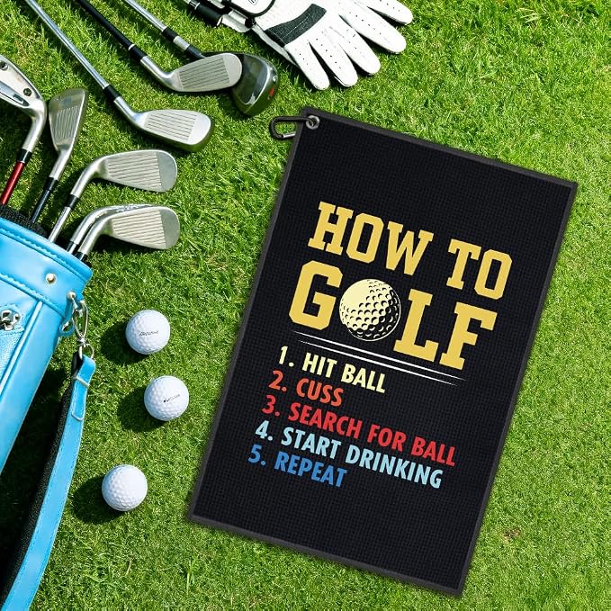 How to Golf Towel, Funny Golf Bag Towel with Clip for Men, Golfing Accessories for Men Women, Christmas Birthday Retirement Gifts for Golfer Sports Fan, Golfing Gifts for Dad Mom Grandpa Friend
