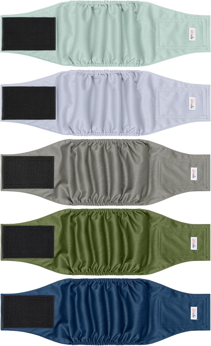 5 Pack Dog Diapers Male Reusable, Premium Belly Bands for Dogs, High Absorbing Male Dog Pee Wraps for Doggie in Incontinence or Excitable Urination Green M