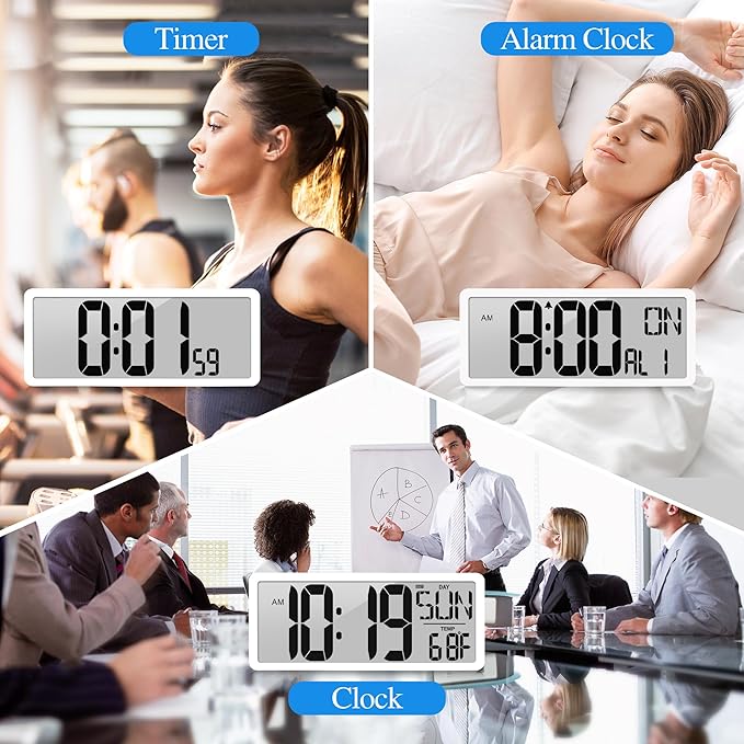 Large Digital Wall Clock with Backlight 15.2 Inch Digital Alarm Clock for Bedroom Wall Clocks Battery Operated Large Display with Temperature Desk Clocks for Office Living Room Decor