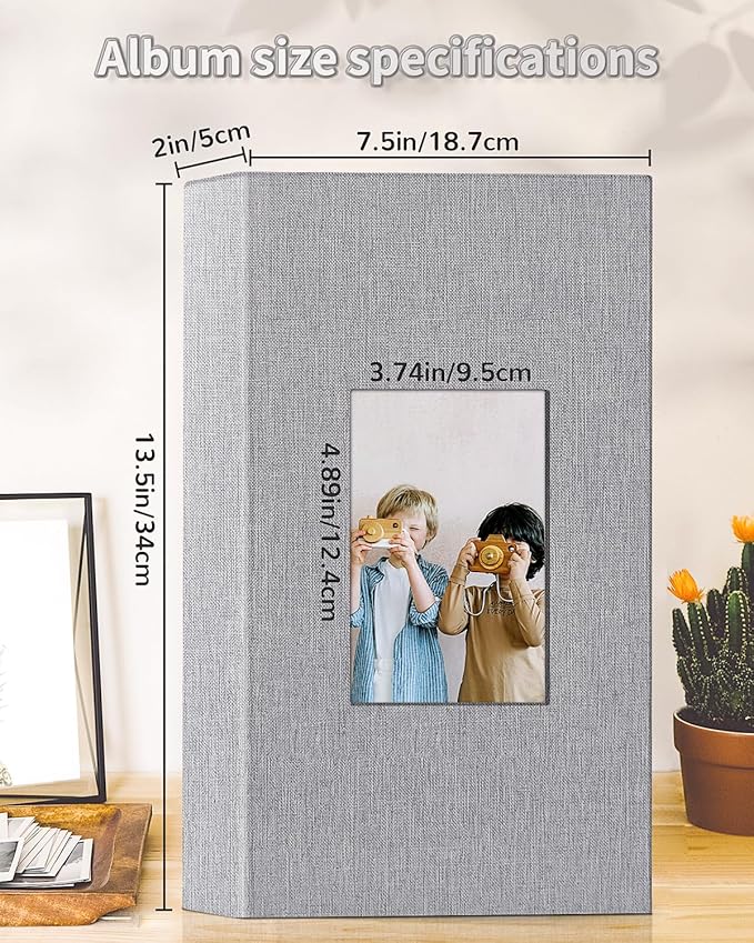 Artfeel Photo Album 4x6 with 300 Pockets,Slip-in Picture Albums,Linen Cover Memory Book with Front Window,White Page Vertical Photo Book for Wedding,Family,Anniversare,Baby,Vacation,Father's Day