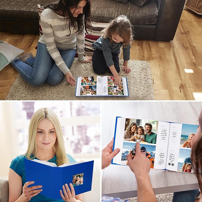 4x6 Photo Album Holds 240 Photos with Writing Space, Leather Cover Picture Book with Front Window for Family Wedding Baby Travel & Graduation Memories, Blue