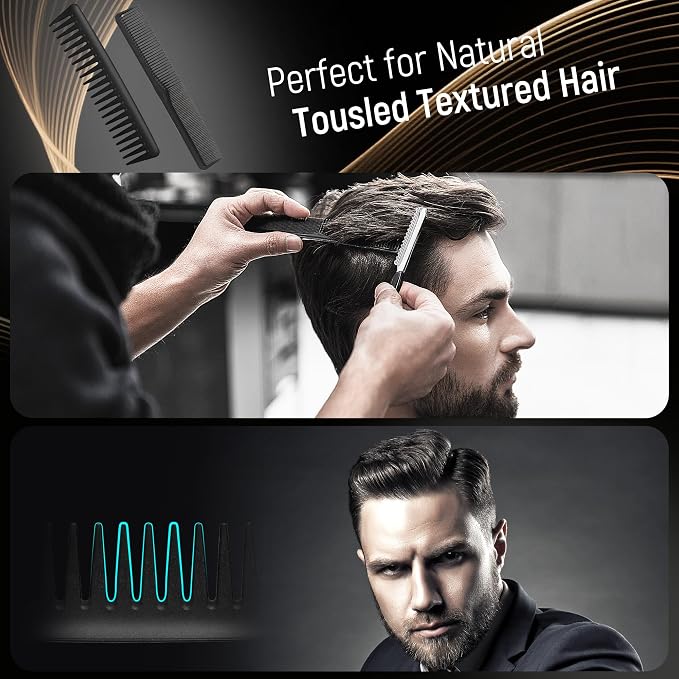 SALONSILK Hair Brush for Men, 4PCS Mens Hair Brush & Styling Comb Set, Fine and Wide Tooth Comb, Gel & Roller Brush for All Hair Types, Perfect for Styling, Grooming, and Detangling