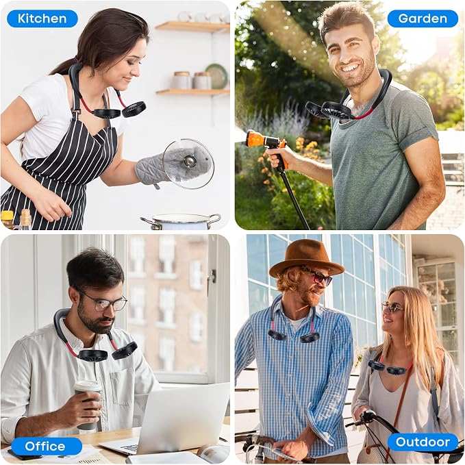 Portable Neck Fan Rechargeable Personal HandFree Fan Mini USB Wearable Neckband Sport Fan 3 Speed Adjustable 360 Degrees Rotation Perfect for Working Traveling Office Reading (2 Pack：Red Black+White)