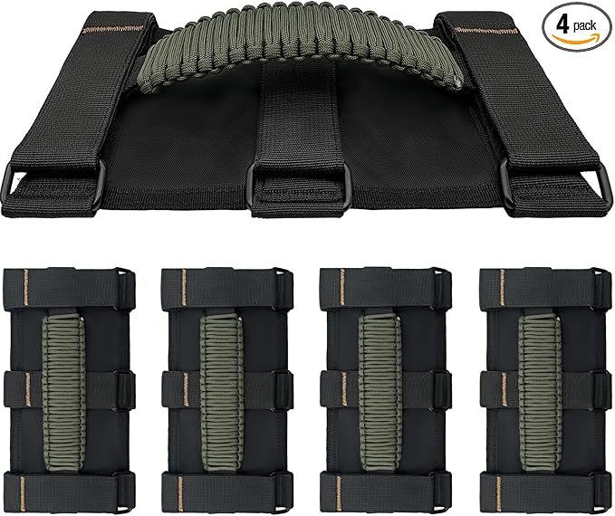 4 Pack Paraocrd Roll Bar Grab Handles for Jeep Wrangler Accessories | CJ YJ TJ JK JL LJ JLU JKU Sahara Freedom Rubicon, Gladiator JT (1955-2023 Modle), Upgrade Strong Metal Buckle, Non-Deformable