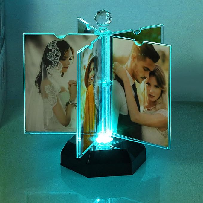 ZEEYUAN Auto-Rotating 4x6 Photo Frame Acrylic Picture Frame with Night Lighting/Multiple Picture Frame to Display 10 Photos,4x6 Family Photo Frame Collage for Desktop