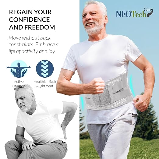 NeoTech Care Lower Back Brace for Women or Men, Lumbar Back Support Belt (Grey, Size XXXL)