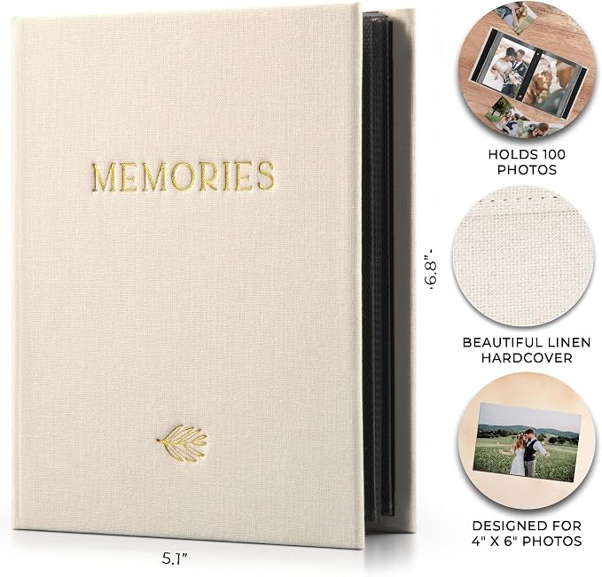 Beautiful Linen Photo Album For 4x6 Photos - Safely Holds Up To 100 Pictures of Unique Memories - The Perfect Large Photo Book To Store All Pictures of Treasured Family, Baby or Wedding Moments