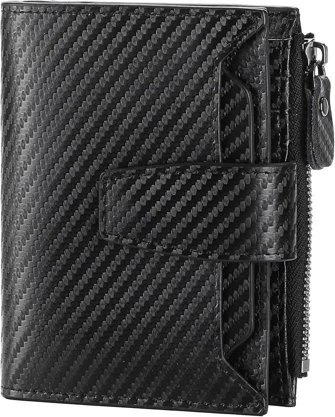 Wallet for Men Genuine Leather RFID Blocking Mens Wallet with Zipper Coin Pocket ID Window
