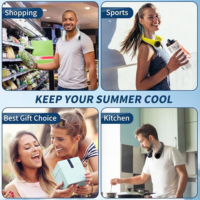 Personal Cooling Portable Neck Fans - USB Rechargeable,360 Free Rotation & Lower Noise Bladeless Battery Operated Design with 3 Speeds Duration 48 hrs, Small Neck Air Conditioner(Black)