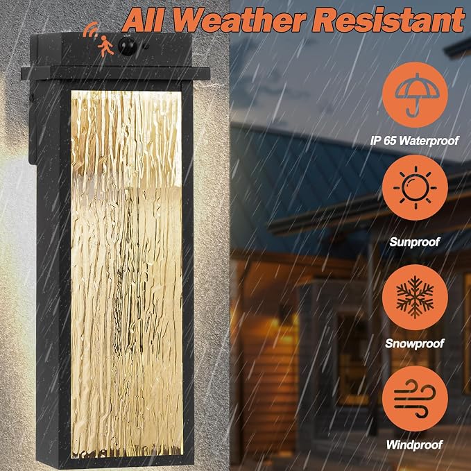 VenzBlomia 20” Large Motion Sensor Dusk to Dawn Porch Lights Outdoor 2 Pack | Modern Black Exterior Lighting Fixtures Waterproof, Brightness Outdoor Wall Sconces with Soft Warm Glow, Easy Installation