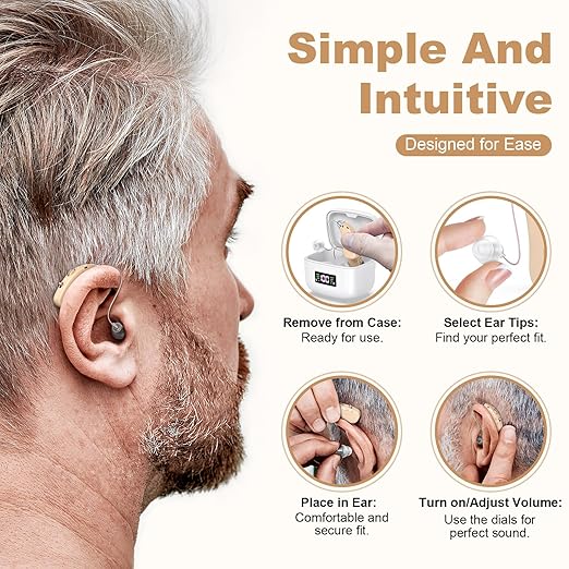 Hearing Aid for the Elderly-Easy to Operate-One Touch Adjustment-Built-in Noise Reduction-Rechargeable Hearing Aids (Skin color)
