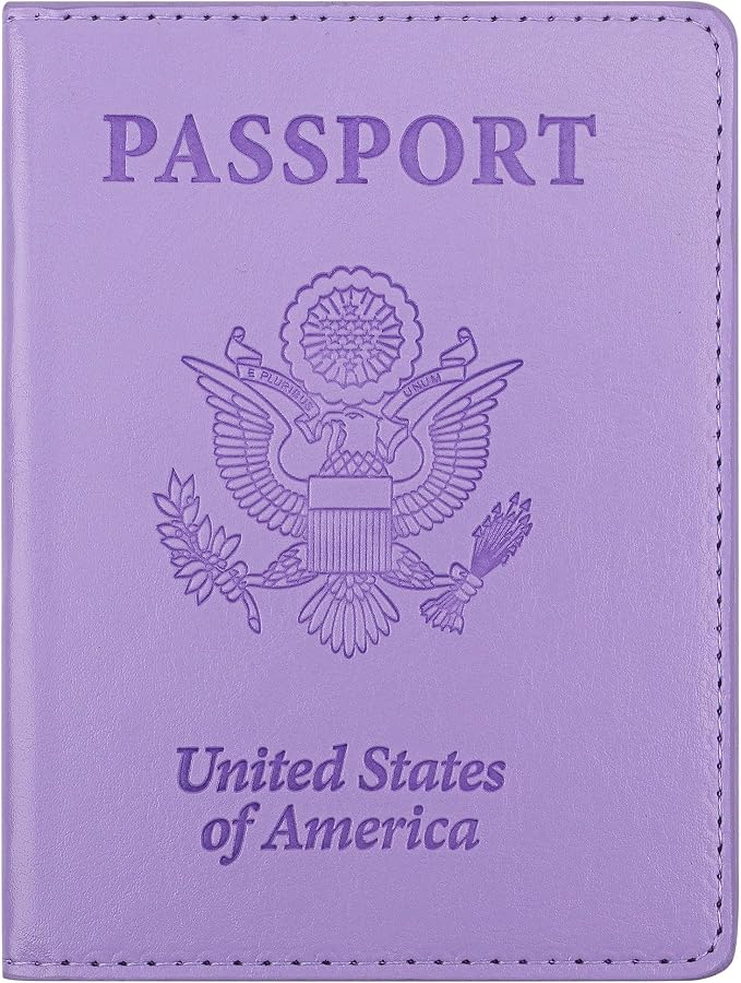 Passport Holder for Travel Men Women - Passport Cover, Passport Wallet Case Travel Essentials Travel Must Haves Accessories Blocking Leather Card Slot Protector for Stocking Stuffers Gifts, Purple