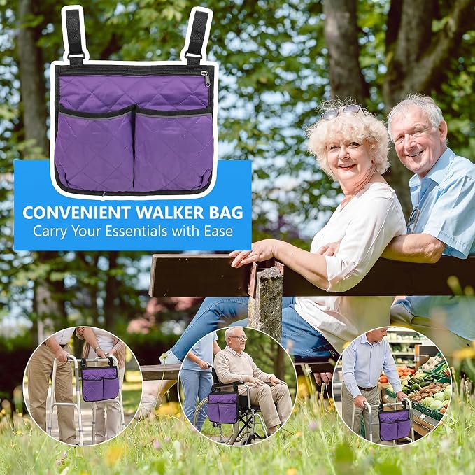 Walker Bag for Folding Walker Walker Basket with Reflective Safety Strips Foldable Wheelchair Storage Bag with 2 Adjustable Straps for Night Visibility Seniors Elderly