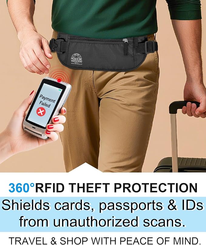 Money Belt for Travel, Passport Holder, RFID Blocking, Sweat-Proof, Black | 3rd Gen Hidden Waist Wallet Anti Theft to Protect Cash, Credit Cards and Documents Under-Clothes for Men & Women, Bamneat