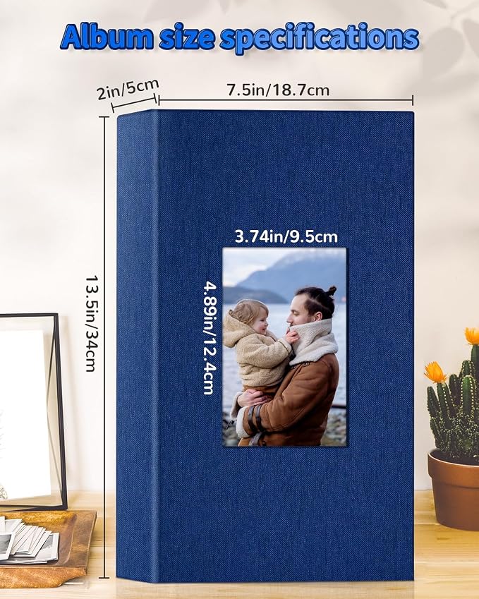 Artfeel Photo Album 4x6 with 300 Pockets,Slip-in Picture Albums,Linen Cover Memory Book with Front Window,White Page Vertical Photo Book for Wedding,Family,Anniversare,Baby,Vacation