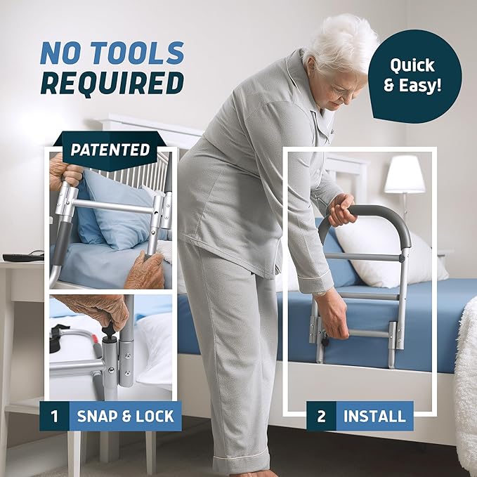 Lunderg Bed Assist Rail for Seniors with Non-Slip Grab Bar | Easy to Install Bed Rails for Elderly Adults Safety & Post-Surgery - Helps Reduce Falls & Support Independence