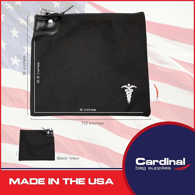 Canvas Medication Organizer Lock Bag, Black, 8 x 10 | Travel Pill Organizer, 2 Keys Included, Heavy Duty Lock System, Pill Pouch