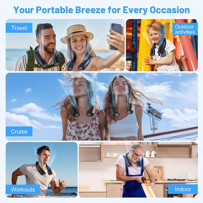 Portable Neck Fan with 6 Powerful Speeds, 8000mAh Battery Rechargeable Fan | 20H Runtime, Hands-Free 360° Cooling Personal Wearable Neck Fan, Gift for Women Men Travel Concerts