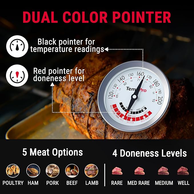 TempPro APT200 Meat Thermometer for Cooking with Extra-Large 2-Inch Dial, Analog Dial Food Cooking Thermometer for Poultry, Ham, Pork, Beef Candy Making Accessory (Previously ThermoPro)