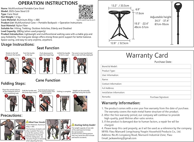 ALEVMOOM Folding Walking Cane with seat for Men & Women,2-in-1 Adjustable Portable Cane Chair,Walking Stick with Seat for Seniors & Adults,Crutches Stool with Carry Bag for Hiking Traveling