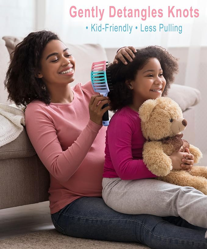 Detangling Brush for Women & Kids, Wet & Dry Hair, All Hair Types | Less pulling & breakage, Boar bristles tame frizz & add shine, Vents for faster blow-drying, Lightweight 4 oz, Non-slip grip