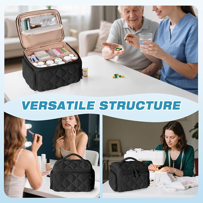 Marscamd Pill Bottle Organizer with Insulated Pocket, Black (BAG ONLY) | with 4 Customized Dividers & Padded Protection for Pill Bottles, Insulin and First Aid Supplies