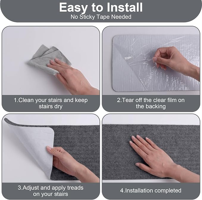 15 PCS Non Slip Stair Treads for Wooden Steps – 8"x30" Indoor Non Slip Stair Treads, Carpet Stair Mats with Self-Adhesive Backing, Removable & Machine Washable – Dark Grey