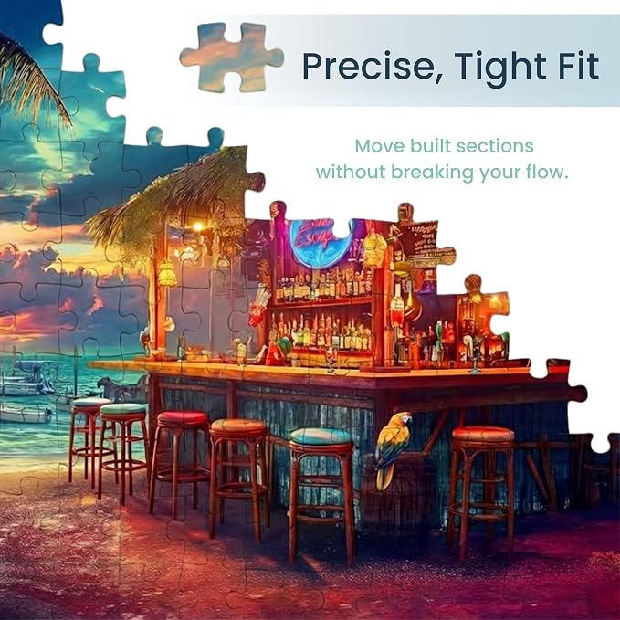 Adult Jigsaw Puzzle Beach Bar at Sunset 1000 | Island Escape. Challenging 1000-piece design. Great for game nights on a table, puzzleboard, or floor.