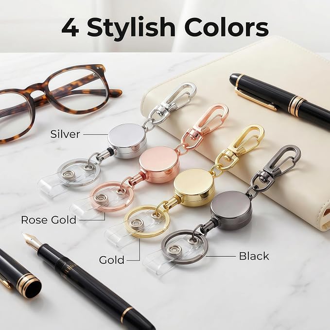 4 PCS Retractable Keychain,Key Chain Ring Badge Holder, Stretchable Hanging Lanyard with Carabiner Hook