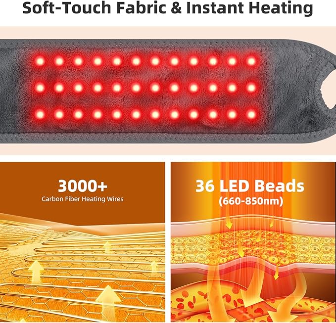 Cordless Wrist Heating Pad for Pain Relief, Wrist Massager for Carpal Tunnel, Heated Wrist Wrap Brace for Arthritis, Red Light Therapy Wrist Brace with 3000mAh Rechargeable, Gray