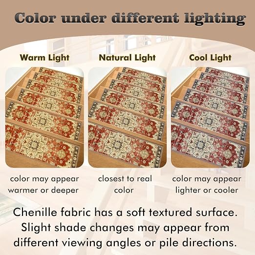 Non Slip Stair Treads for Wooden Steps, 1 Pack 30"x30" Washable Carpet | 30x30 in soft chenille polyester stair treads with reusable TPE backing for indoor wood stairs, dogs, kids, and seniors