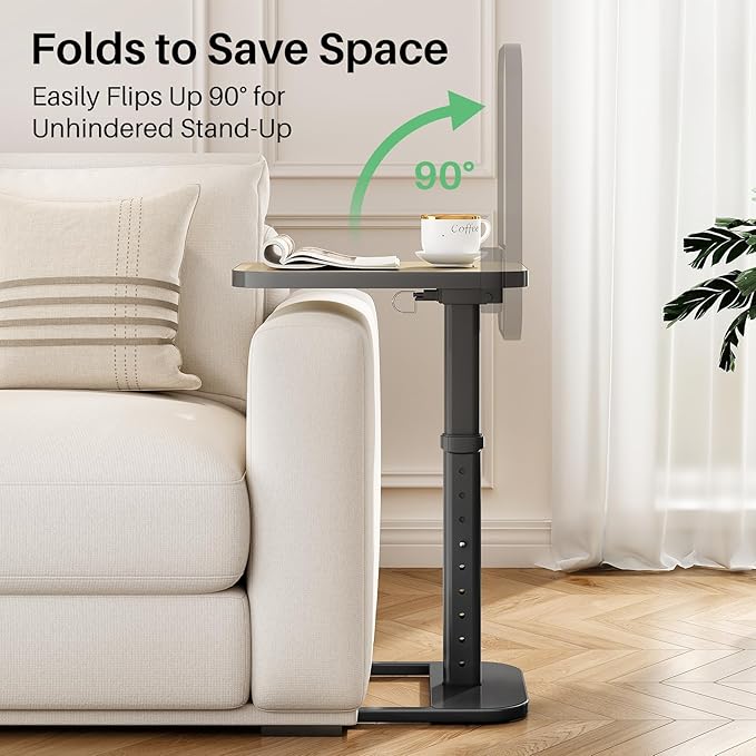 Kitstorack Upgraded TV Tray Table with Panel Lock, Adjustable Height & 90° Flip-Over Design, Sofa Arm End Side Table for Eating, Dinner, Snack, Laptop, Couch, Bed, Chair or Small Spaces, Gray