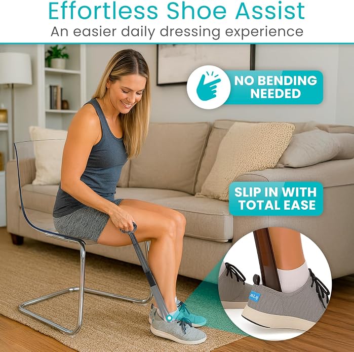 Vive Long Shoehorn for Seniors with Handle 23" | Sock Remover, Long Handled for Men & Women, Boot Shoe Helper and Sock Aid, Extra Reach, Patent-Pending Foldable