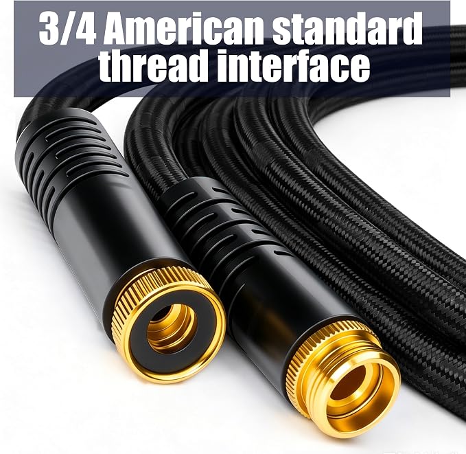 Garden Hose 50 ft, Non-Expandable Lightweight Water Hose, 360° Swivel Fittings, 10-Pattern Spray Nozzle Flexible Hose for Yard, Lawn, Ourdoor Ues