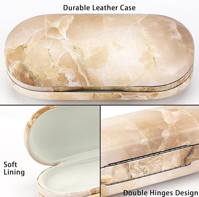 Muf 2 in 1 Contact Lens Case and Glasses Case, Double Sided Design with Mirror, Portable Travel Kit with Tweezer, Remover and Solution Bottle, Red Marble