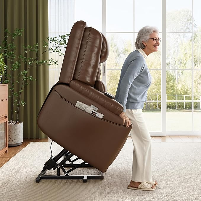 Garvee Power Lift Recliner Chair Sofa, PU Leather Reclining with Cup Holder | with Charging Ports, Cup Holders, Electric Stand Assist for Elderly Home Theater Seating with Remote for Living Room
