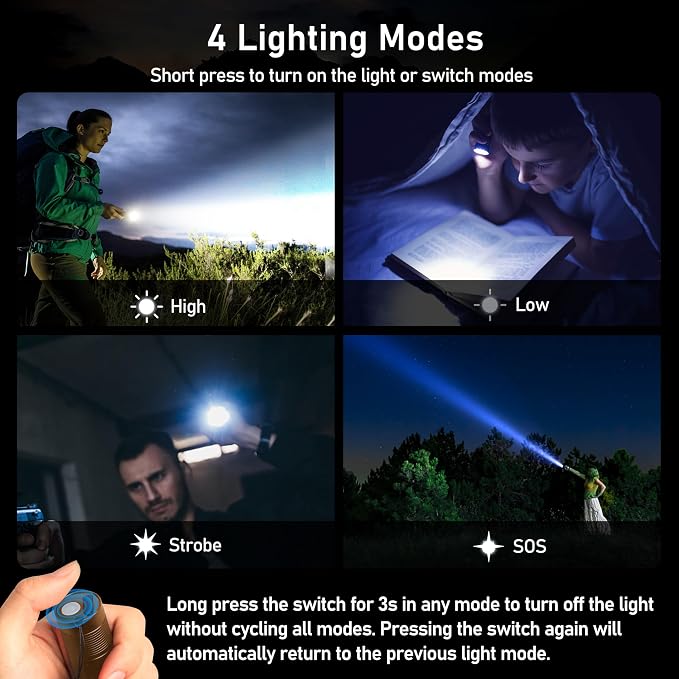 Blukar Rechargeable Flashlight, High Lumens Flashlight, Super Bright Small LED Flash Light- Zoomable, Adjustable Brightness, Long Lasting for Camping, Outdoors and Home Emergency-Brown