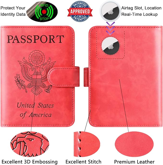 LOHASLIFE Airtag Passport Holder for Travel Essentials, Passport Cover | Wallet, Leather Rfid Blocking Card Case, Travel Accessories, Vacation Luggage Must Haves