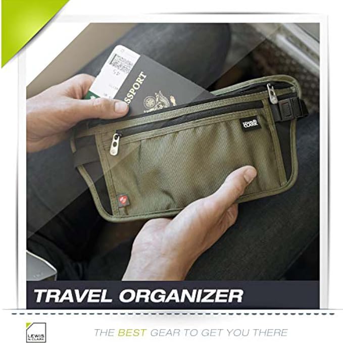 Lewis N. Clark Travel Money Belt Pouch, Slim RFID Blocking Anti Theft Waist Stash Pouches for Cash, Cards and Passport Holder