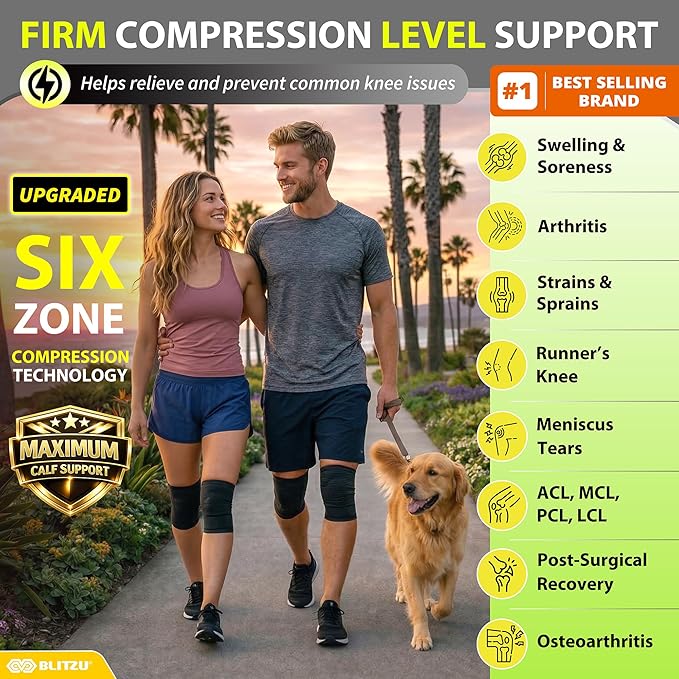Knee Brace for Meniscus Tear 2 Pack, Knee Compression Sleeve for Men and Women, Knee Support for Arthritis, Swelling, Inflammation, ACL, Pain Relief, Running, Workout, Sports and Recovery Blue L