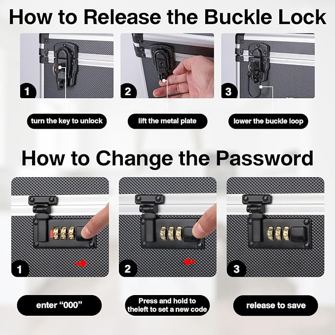 LOCKCURX Medication Lock Box, Lockable Storage Box with Dual Locks (Combination & Padlock), Lockbox with Shoulder Strap & ID Label Slot, for Valuables and Medicine(13.4 x 7.5 x 8.3 Inch, Black)