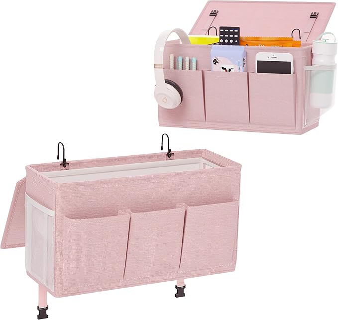 Bedside Caddy Storage Organizer for Bed Rails, Bed Caddy with 6 Pockets | Bedside Organizer with Fixed Straps and Hooks, Mattress Supported Versatile for Home, Dorm, Bunk, Hospital and Crib Bed