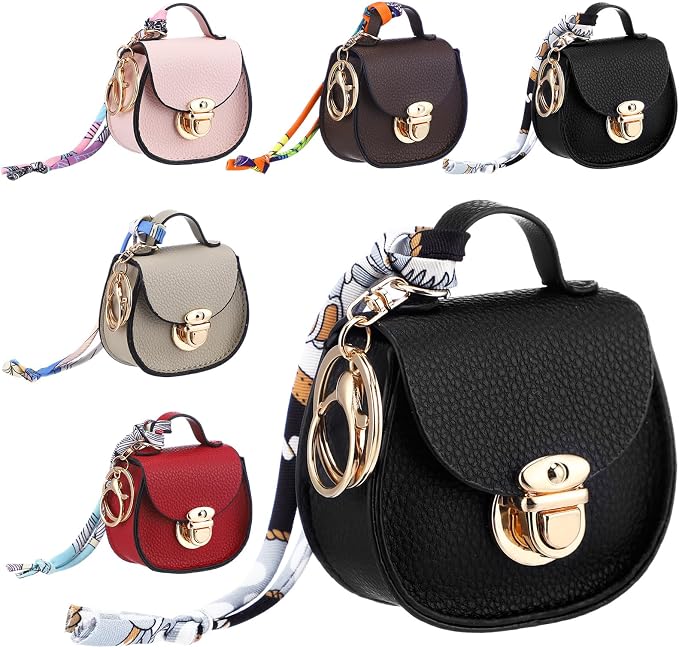 Liliaafar 5 Pcs Mini Backpack Keychain Mini Coin Purses for Women Cute PU Leather Makeup Bag with Keychain, Multi Pocket Card Holder Cable Organizer Giftable Zipper Pouch (Saddlebag)