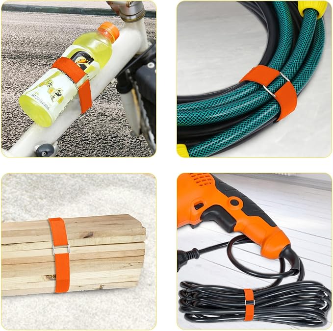 YMCRLUX 1"x16ft Hook and Loop Straps with 25 Metal Buckles, Adjustable Fastening Cable Straps, Cut-to-Length Cinch Strap, Reusable Nylon Securing Cord Ties for Organizer or Storage, 1 inch Wide,Orange