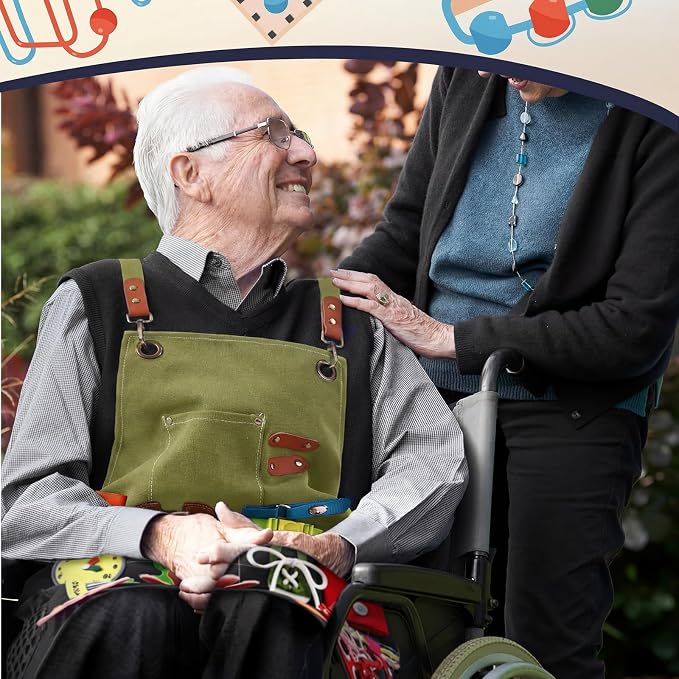 Shyyween Navy Green Fidget Apron for Elderly Fidget Blanket for Alzheimer's Therapy Activity Apron Anxiety Relief Supplies
