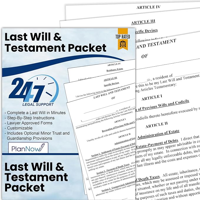 2026 Last Will and Testament, Packet, Trust, Guardianship & Legal Support